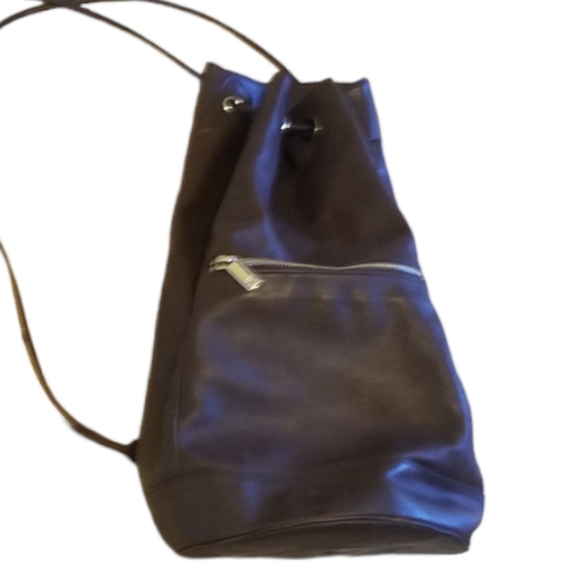 CK Calvin Klein brown Real leather duffle bucket backpack bag - Picture 2 of 14